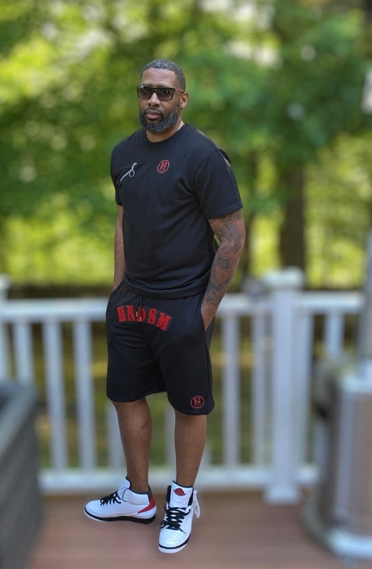 HNDSM SHORTS SET - BLACK/RED ***TOP ONLY***