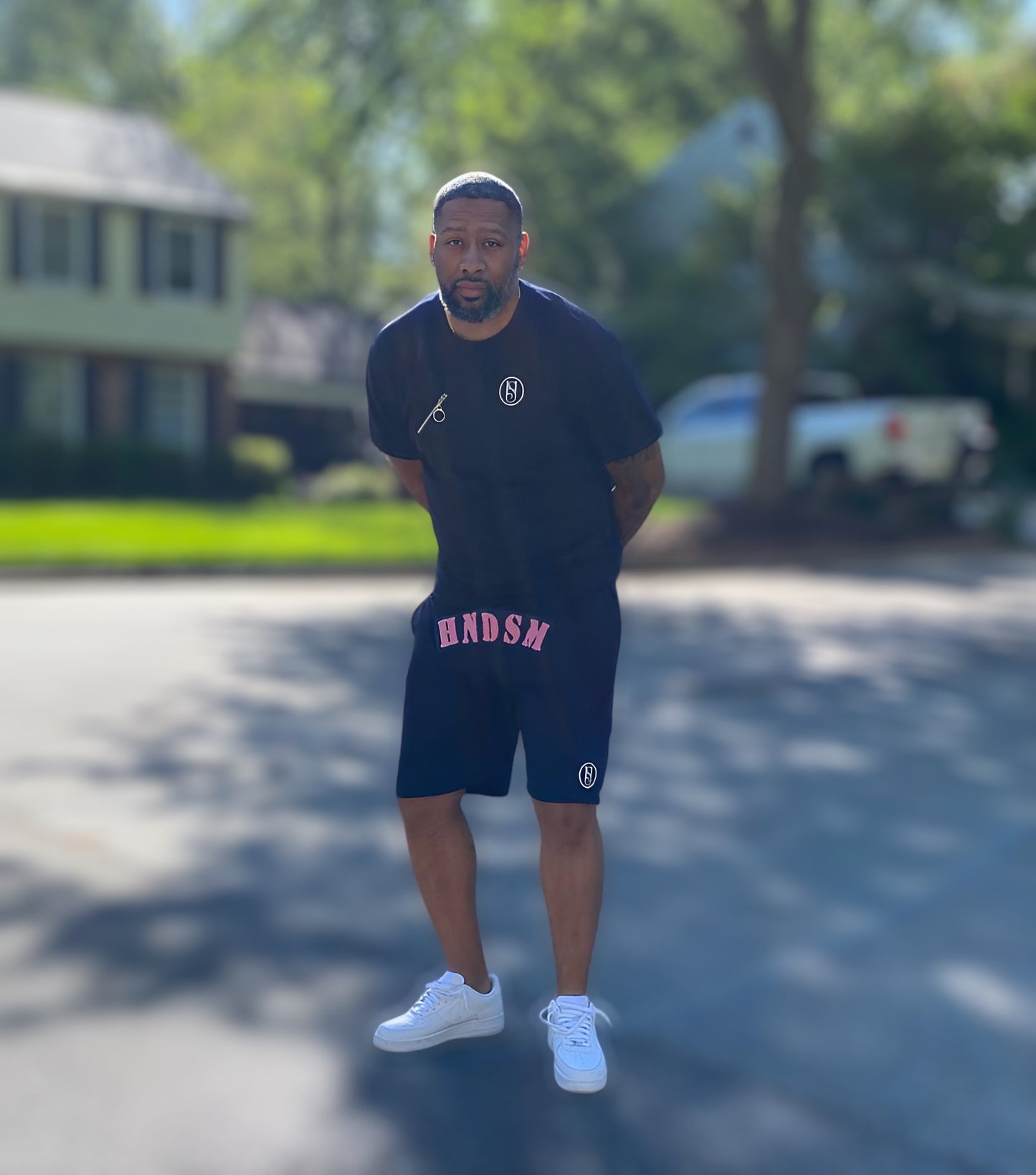 HNDSM SHORTS SET -NAVY BLUE/WHITE/PINK ***TOP ONLY***