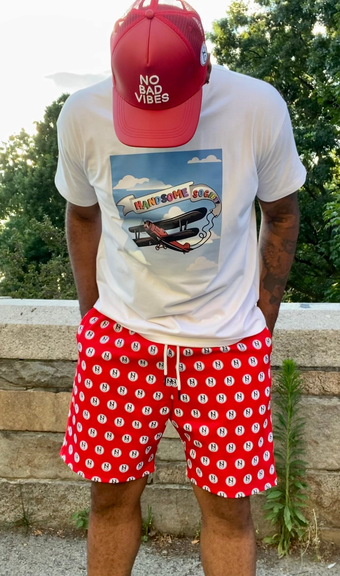 NYLON LOGO SHORTS - RED